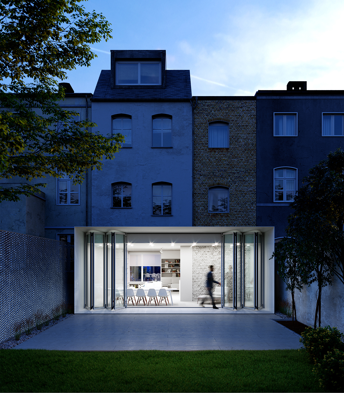 architecture visualizations 3D corona solarlux modern house backyard hamburg window technology