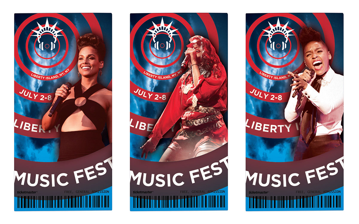 Music Festival Alicia keys M.I.A. Macklemore The Roots Arcade Fire Liberty new york city nyc Janelle Monae totr festival ticket logo brand