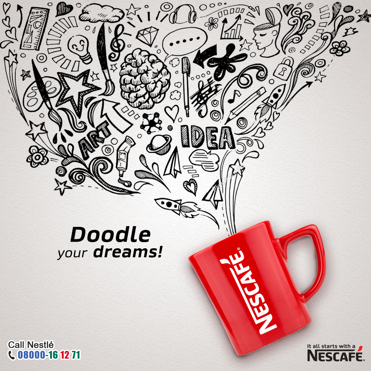 nescafe doodle Advertising  NESCAFÉ Doodle Advertising design social media advertising Digital Advertising Doodle work red mug doodle