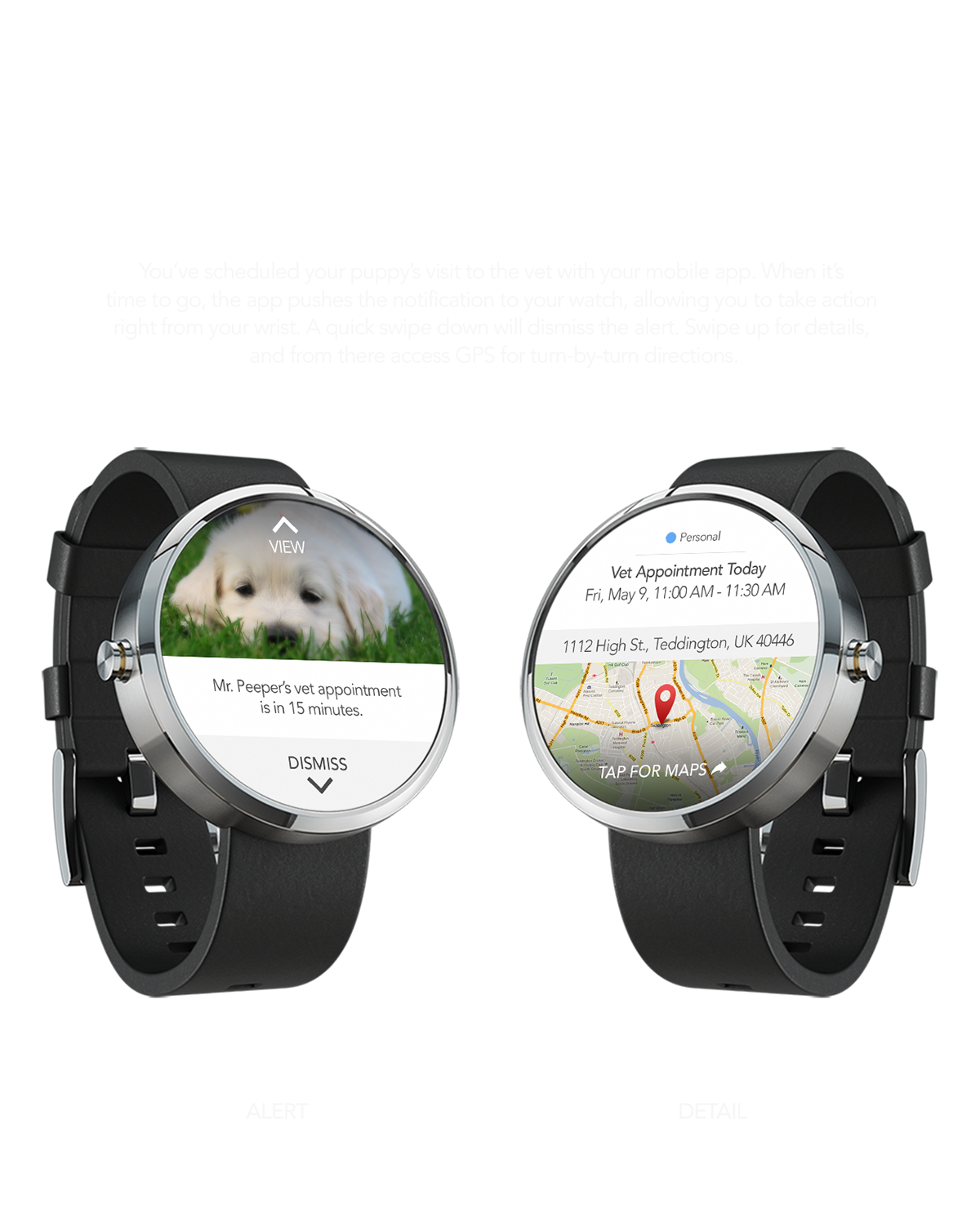 Android Wear MotoX watch app wearables vet veterinary notification alert