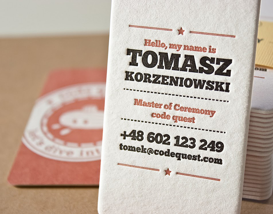 business card business card letterpress code quest vintage Retro old style hand made pattern Drukarnia KOLORY Printing print pantone