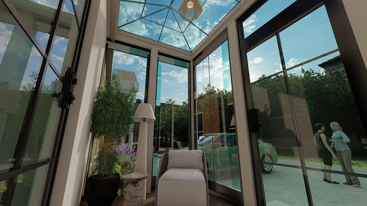 3D architecture clean exterior interior design  minimal modern porch Render simple