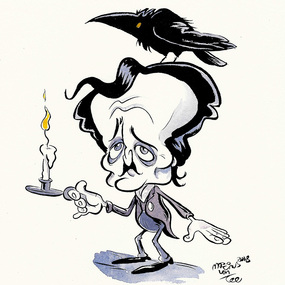 Edgar Allan Poe black and white watercolor watercolour gouache ILLUSTRATION  Character design  sketch