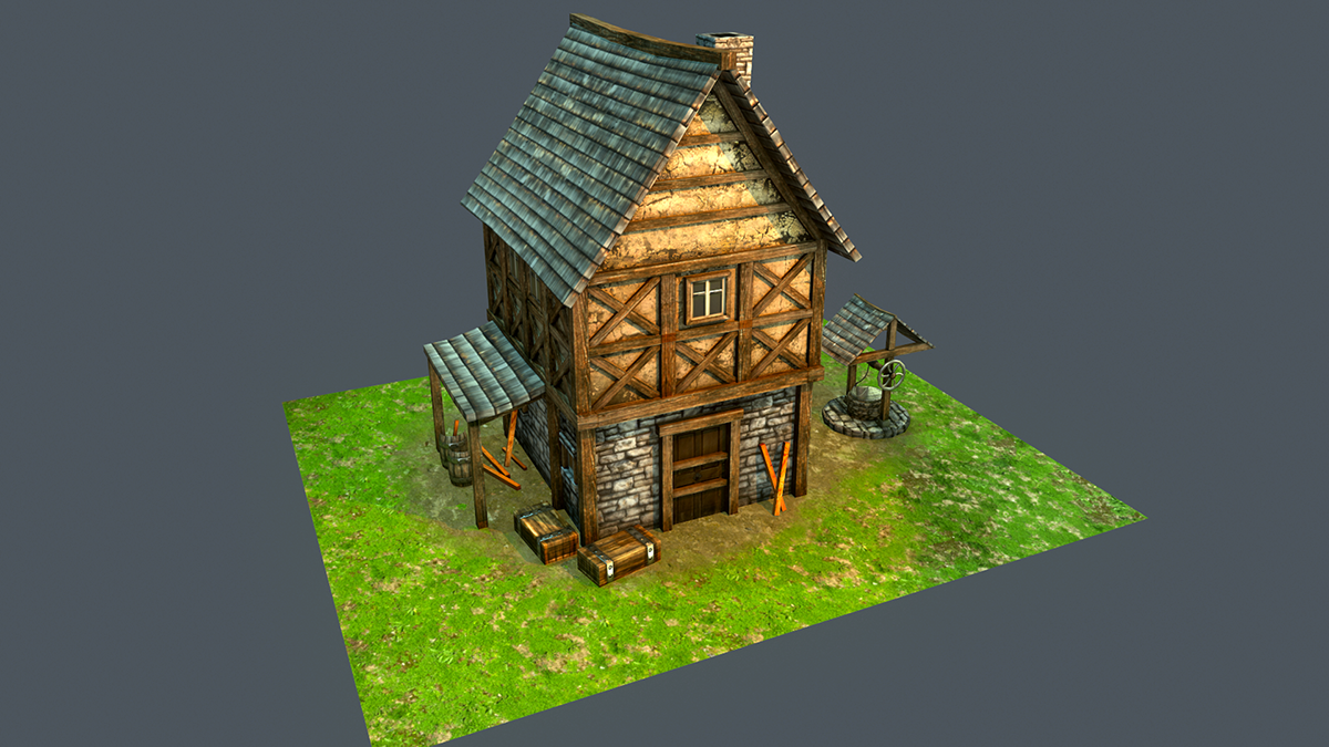 3D model Render medieval game Computer CG house building Autodesk Maya Marmoset Game Assets Low Poly