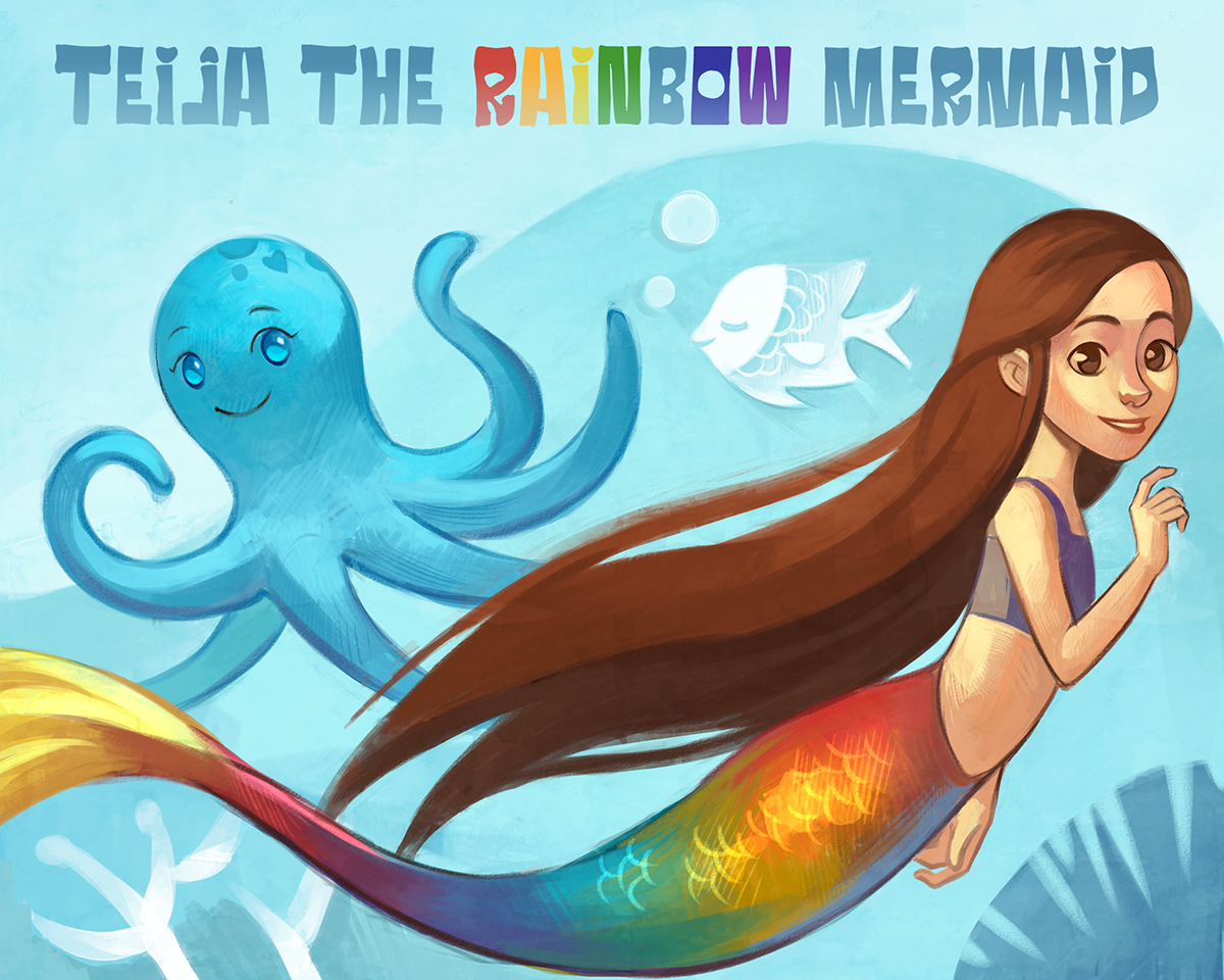 mermaid children's book book ILLUSTRATION  rainbow octopus sea life sea