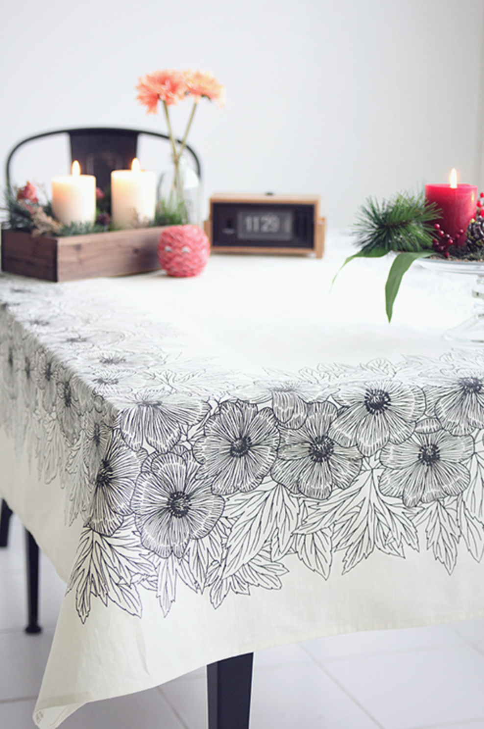 fabric floral vintage table cover handmade anemone linen