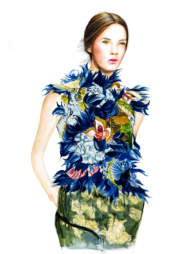 fashion illustration ballpointpen watercolor runway portrait