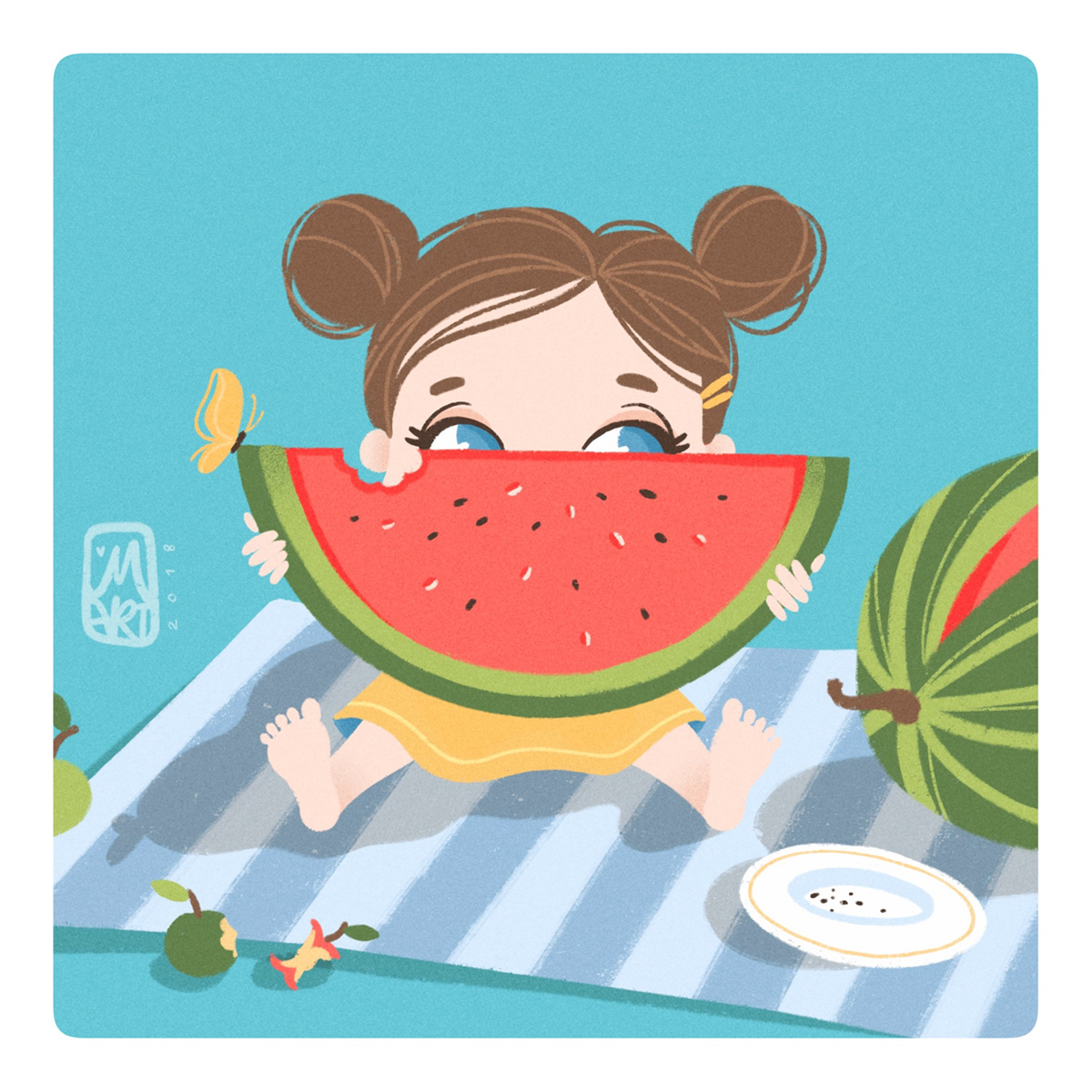 summer ILLUSTRATION  fruits baby kids girl watermelon