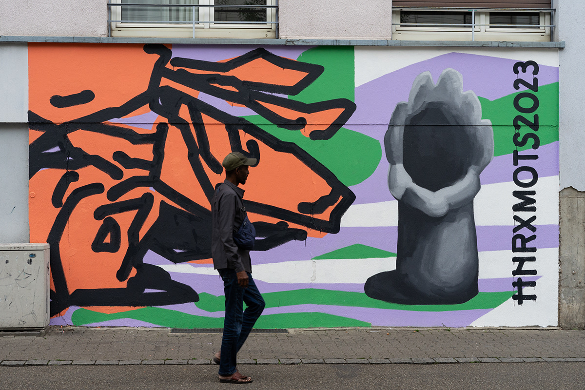 Mural strasbourg surreal abstract painting Muralism Mots public art wall painting