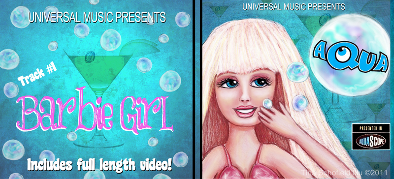 barbie vintage aqua bubbles Pop Art martinis 90s girls toys CD cover album cover