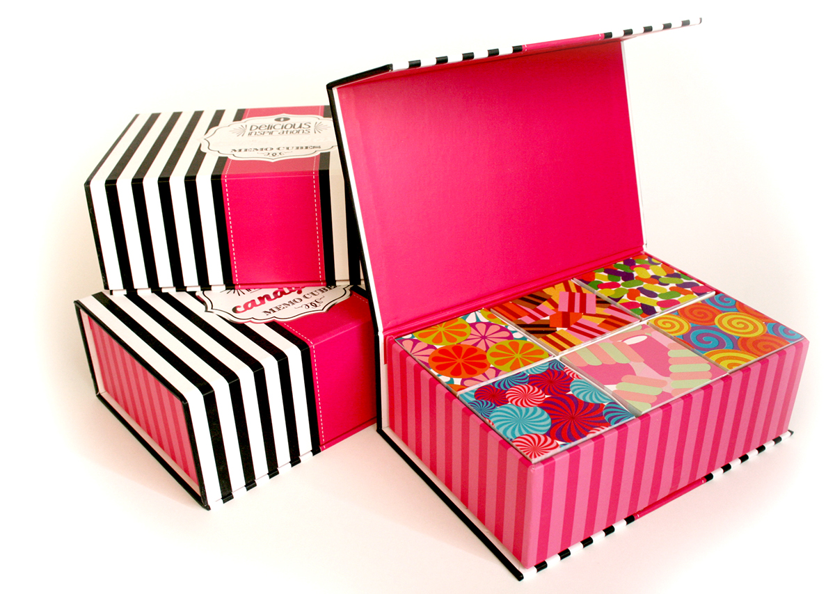 Stationery memo cubes Candy box stripes Pink Design