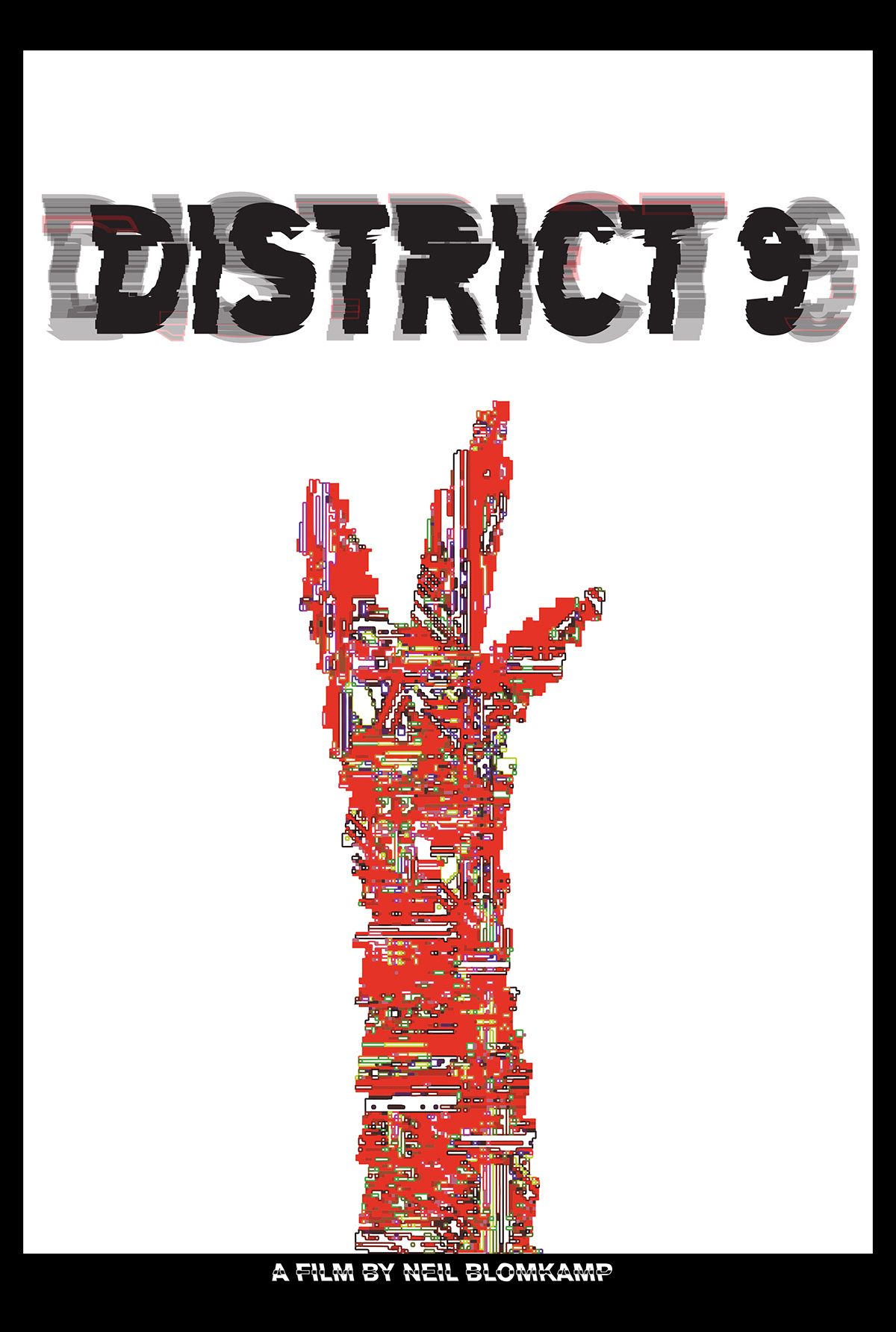 FilmDoo poster design Competition district 9 type grunge effect simple Playful Glitch experimental movie Neil Blomkamp
