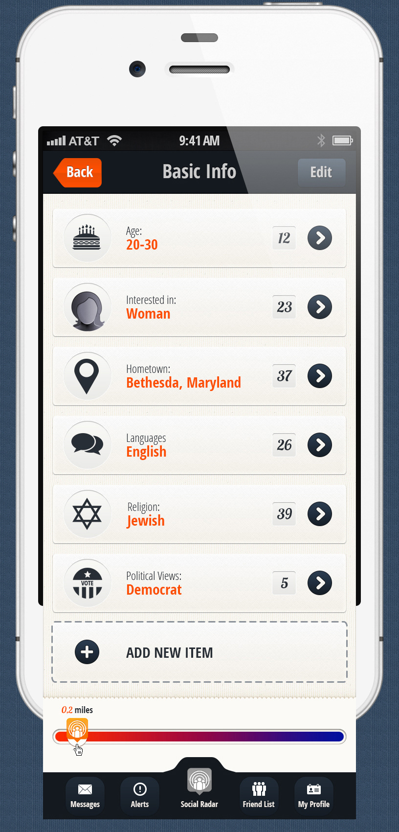 iphone  UI  user interface iphone app socialrdar social radar