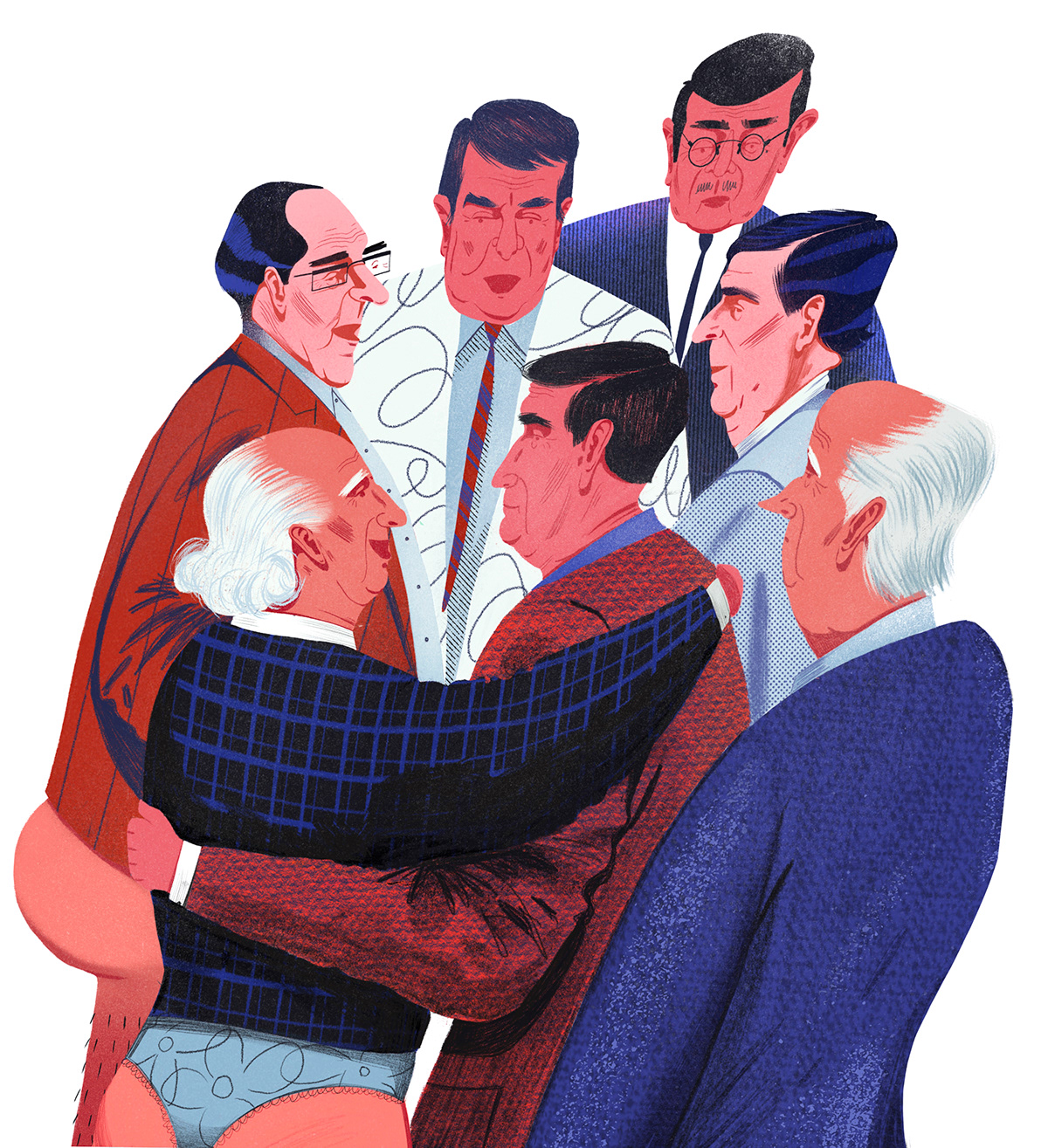 Chat editorial Editorial Illustration hugging ILLUSTRATION  men people politicians Procreate