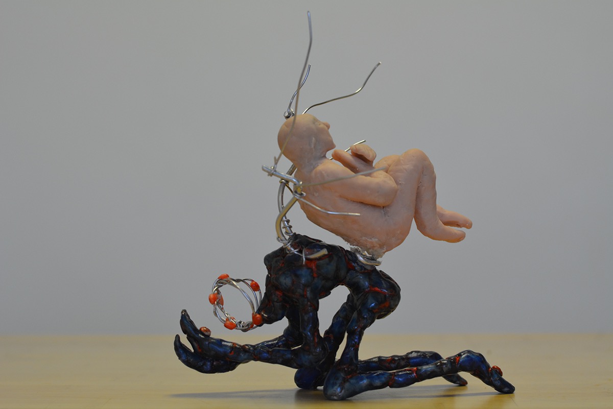 sculpture sculpey myth armature acrylic watercolor