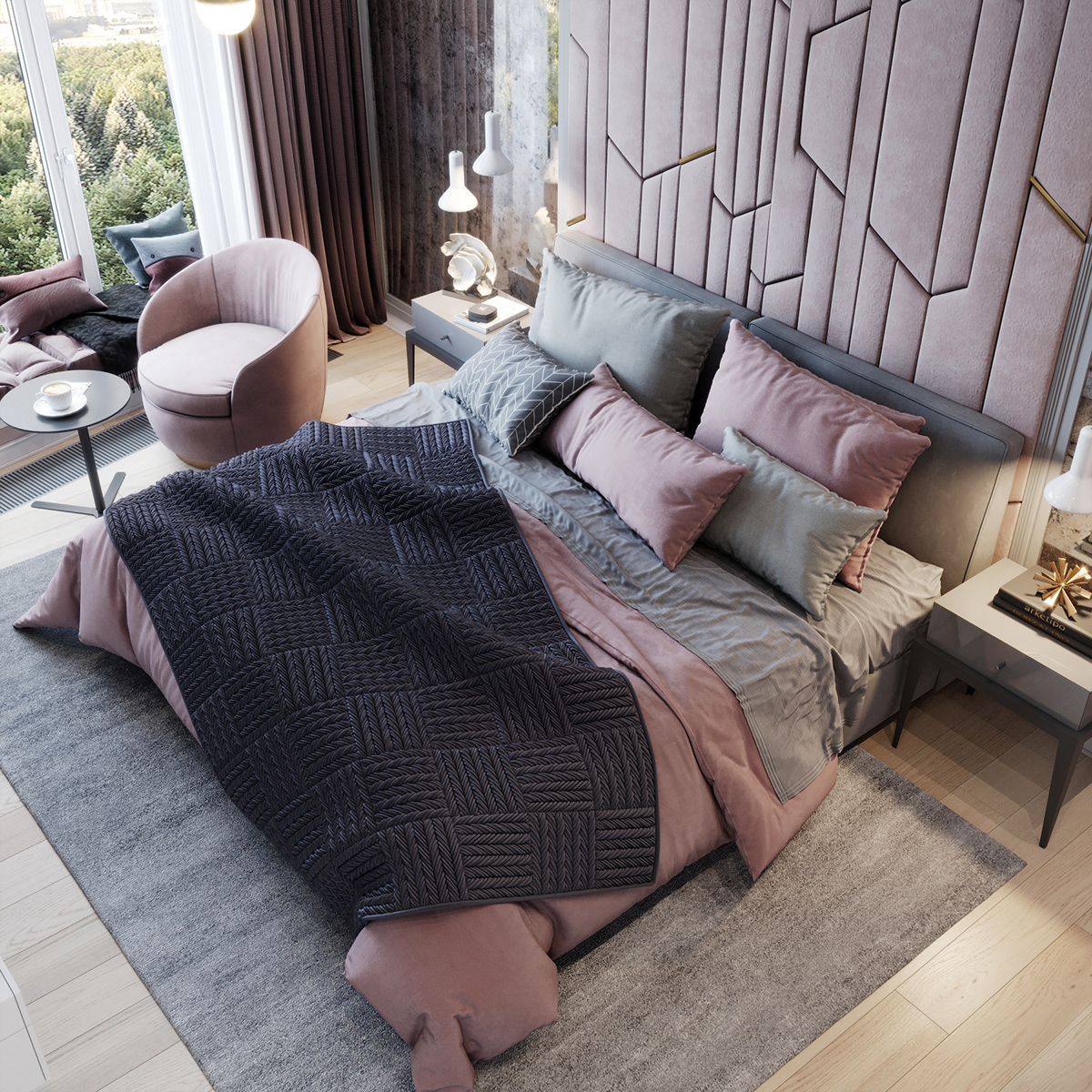 визуализация спальня bedroom skandi скандинавский viz CGI розовый pink Interior
