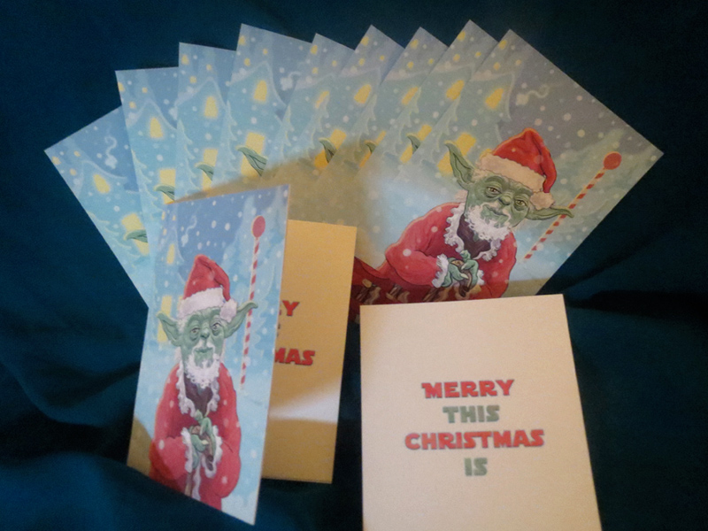 star wars christmas cards yoda Santa Claus holidays Chewbacca creatures fantasy science fiction