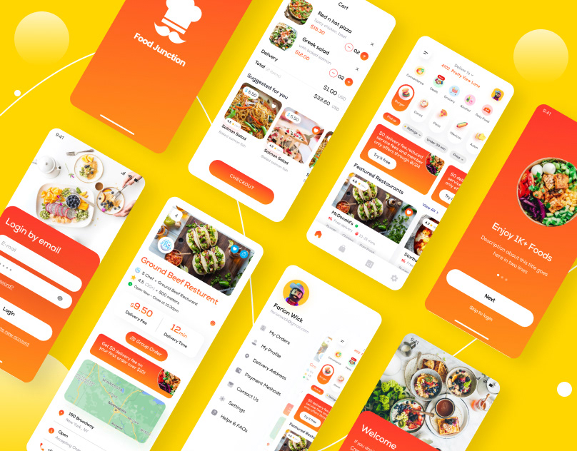 Delivery service app food items food service mobile applications restaurant UI/UX