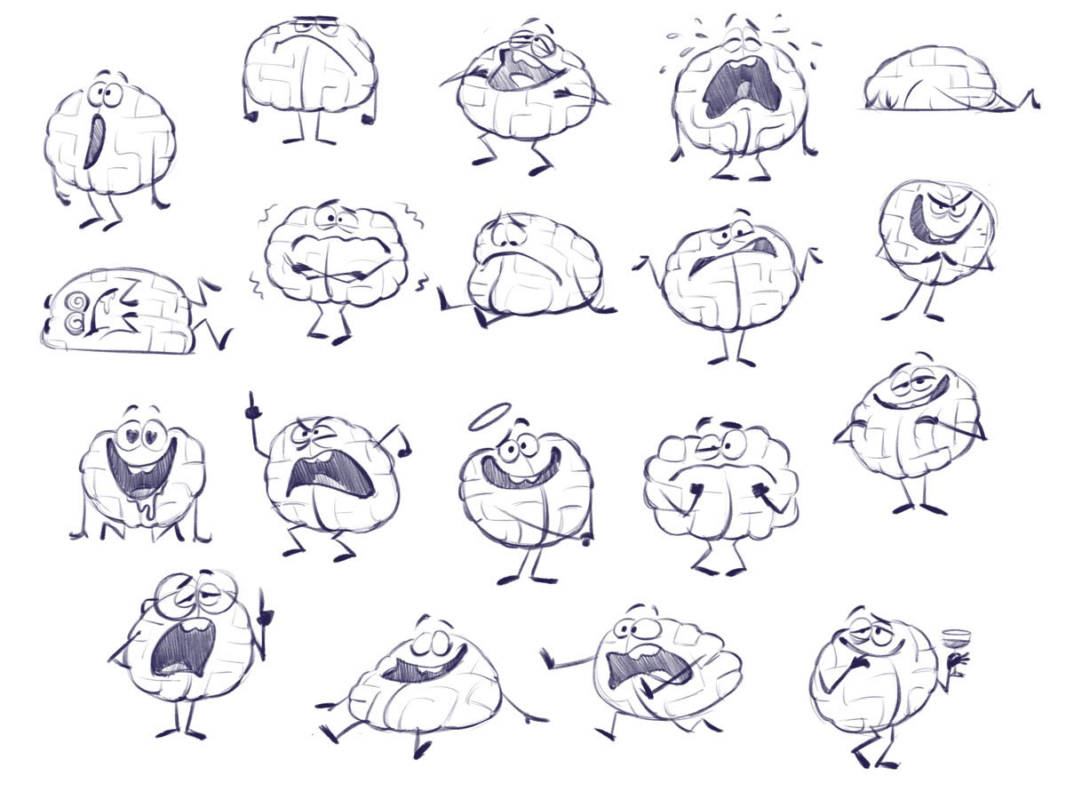 brain Character Character design  concept art emotions nut nuts sketch stickers