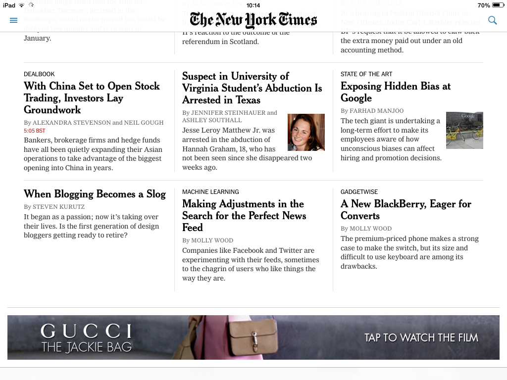 gucci NYTimes New York Times iPad creative Creative Design video interstitial ipad campaign  full page video html5