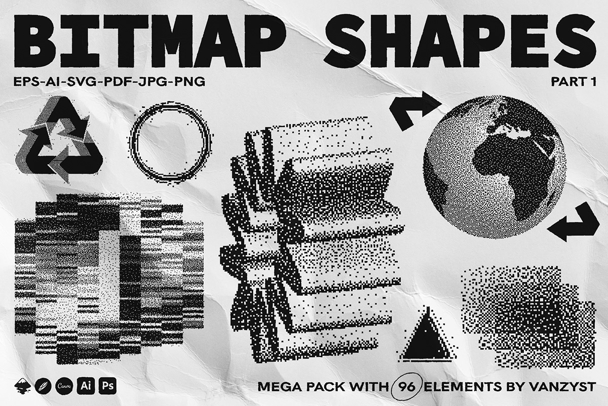 adobe illustrator bitmap geometric logo shapes shape design Y2K abstract shapes 3D vector dither