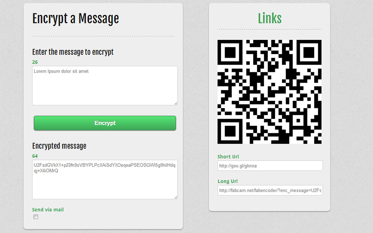 fabencoder js jquery qr AES encode decode php