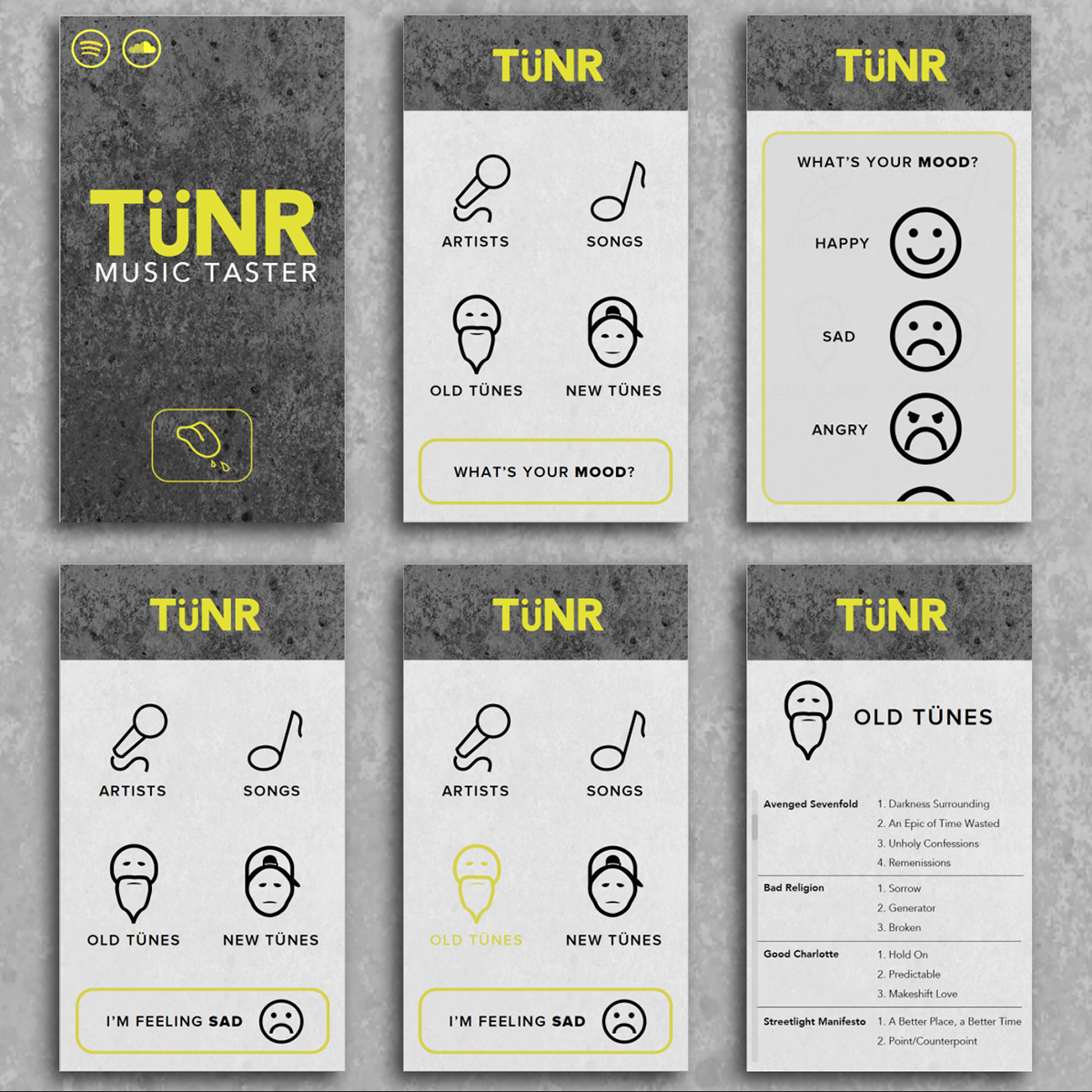 tuner TunR music taste app design graphic design  Interface songs artist