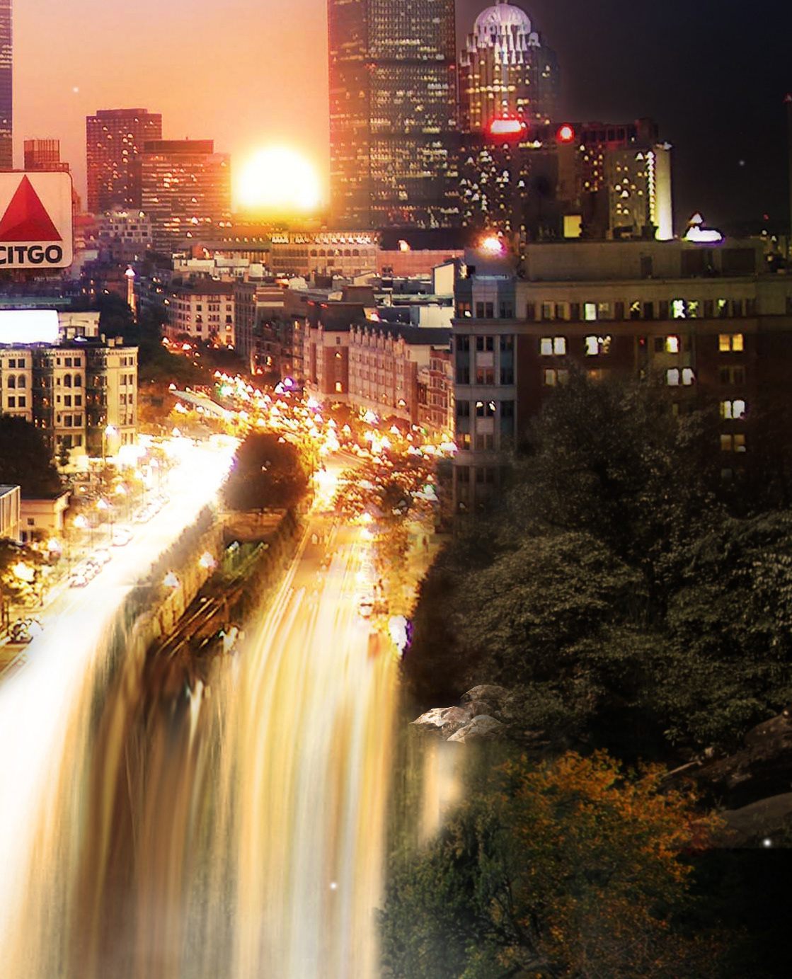 boston Urban city skyline Nature waterfall sunset fusion DAWN
