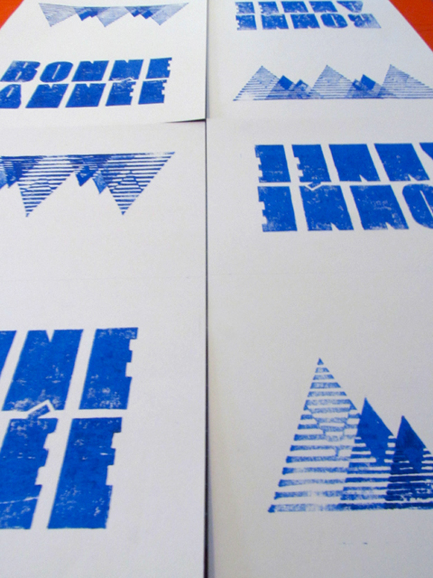 new year linocut typography   postcard graphic design 