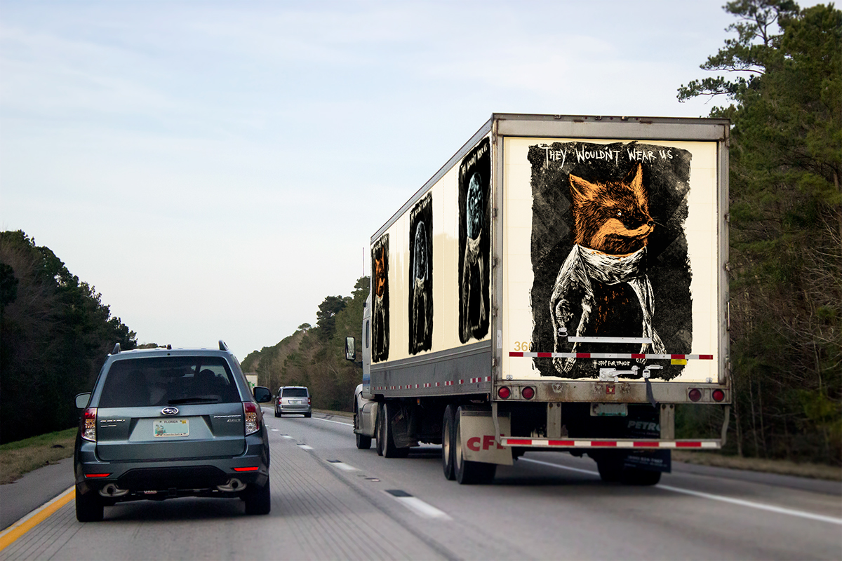 animals Peta furtrade killing posters draw woodcut printmaking
