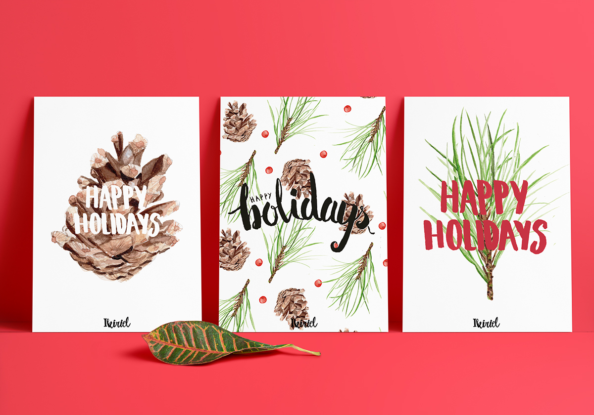 holidays Christmas postcard watercolor lettering