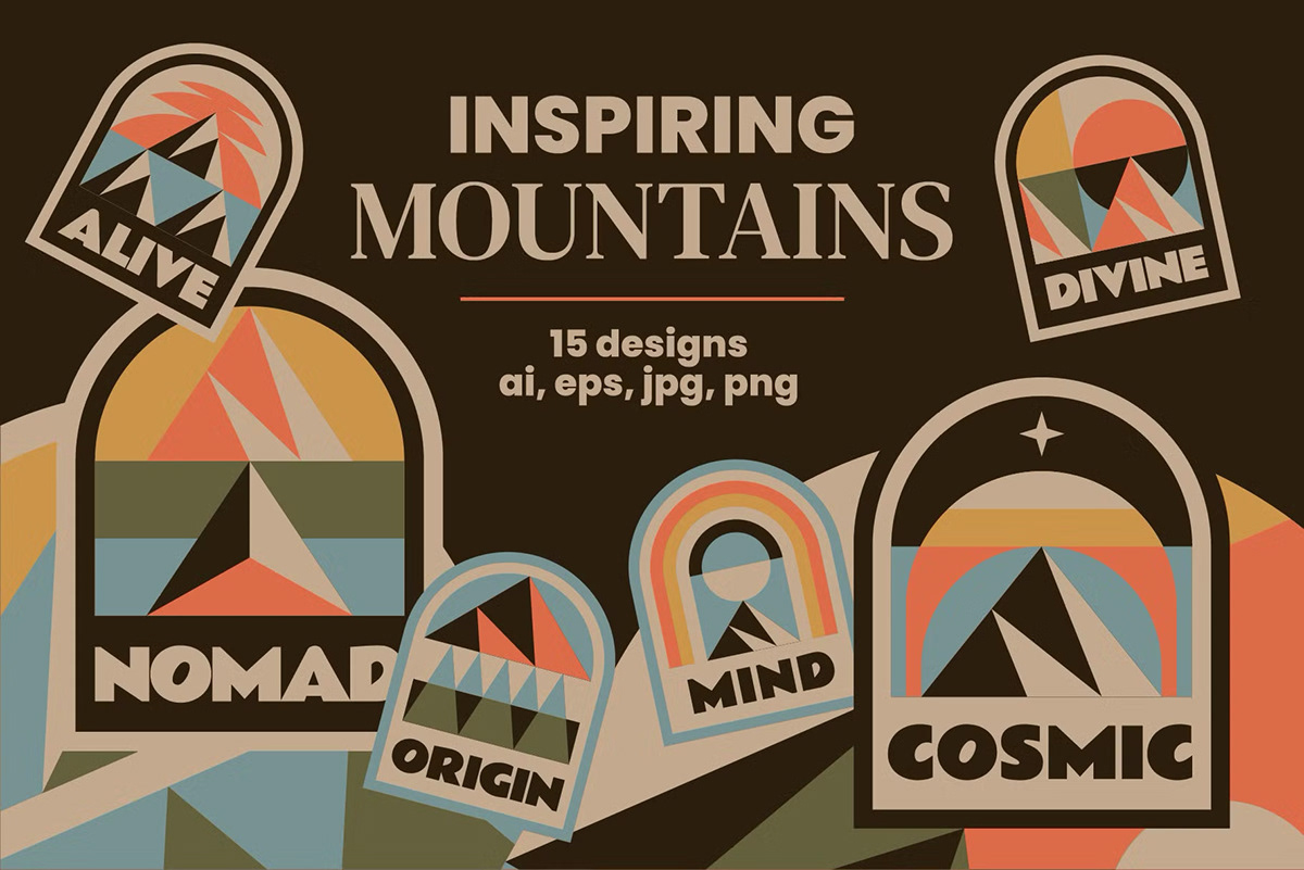 graphics clipart mountains Outdoor badge logo vector ILLUSTRATION  free freebie
