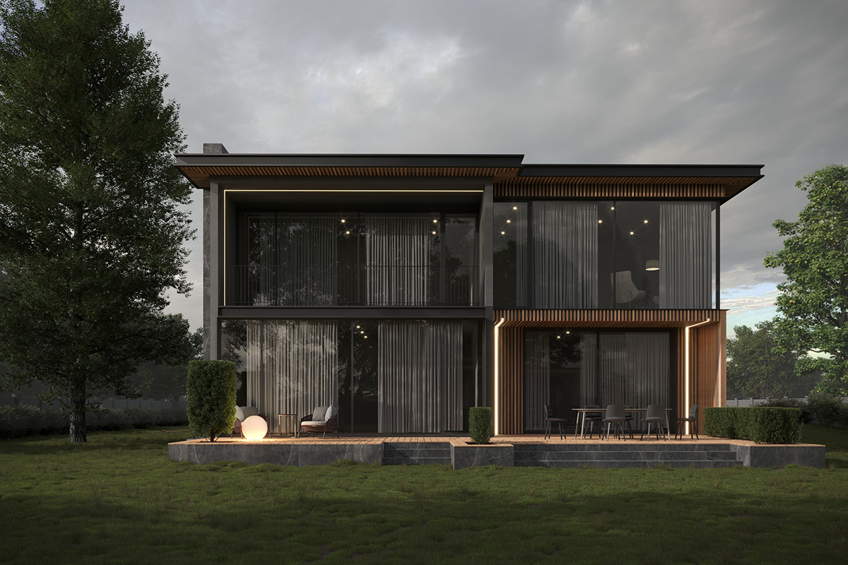 Villa house architecture exterior minimalist CGI visualization Render Landscape archviz