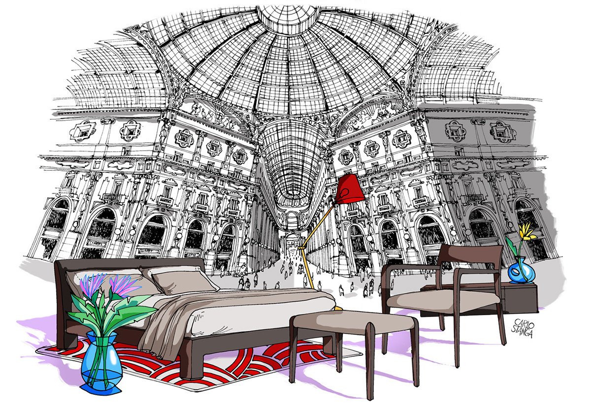 poliform carlo stanga forniture mobili GQ-Condé nast illustrazione Paris Rome milan kuala lumpur barcelona New York Illustrator architect chair