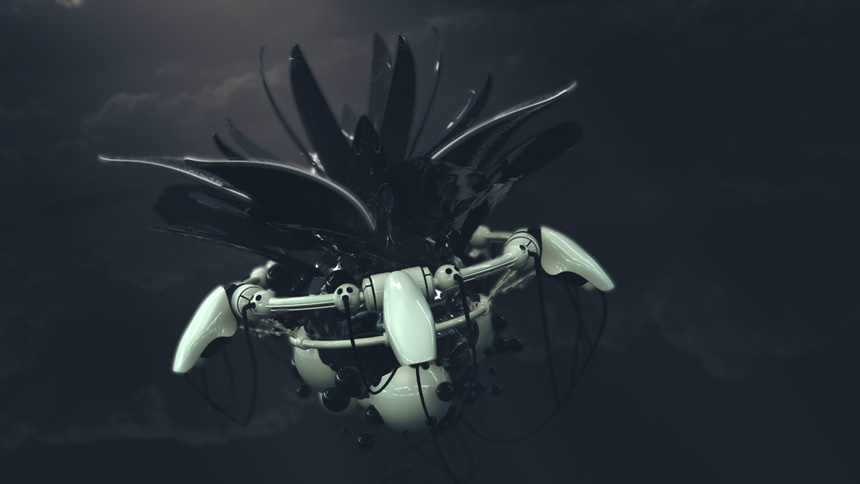 solar 3D CGI modelling Ambient Bionic flower industrial future