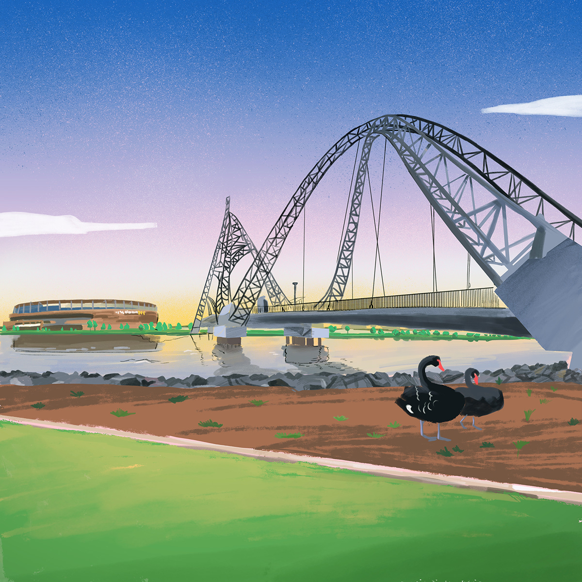 Australia swan bridge Landscape environment background digital painting concept art artwork nature illustration