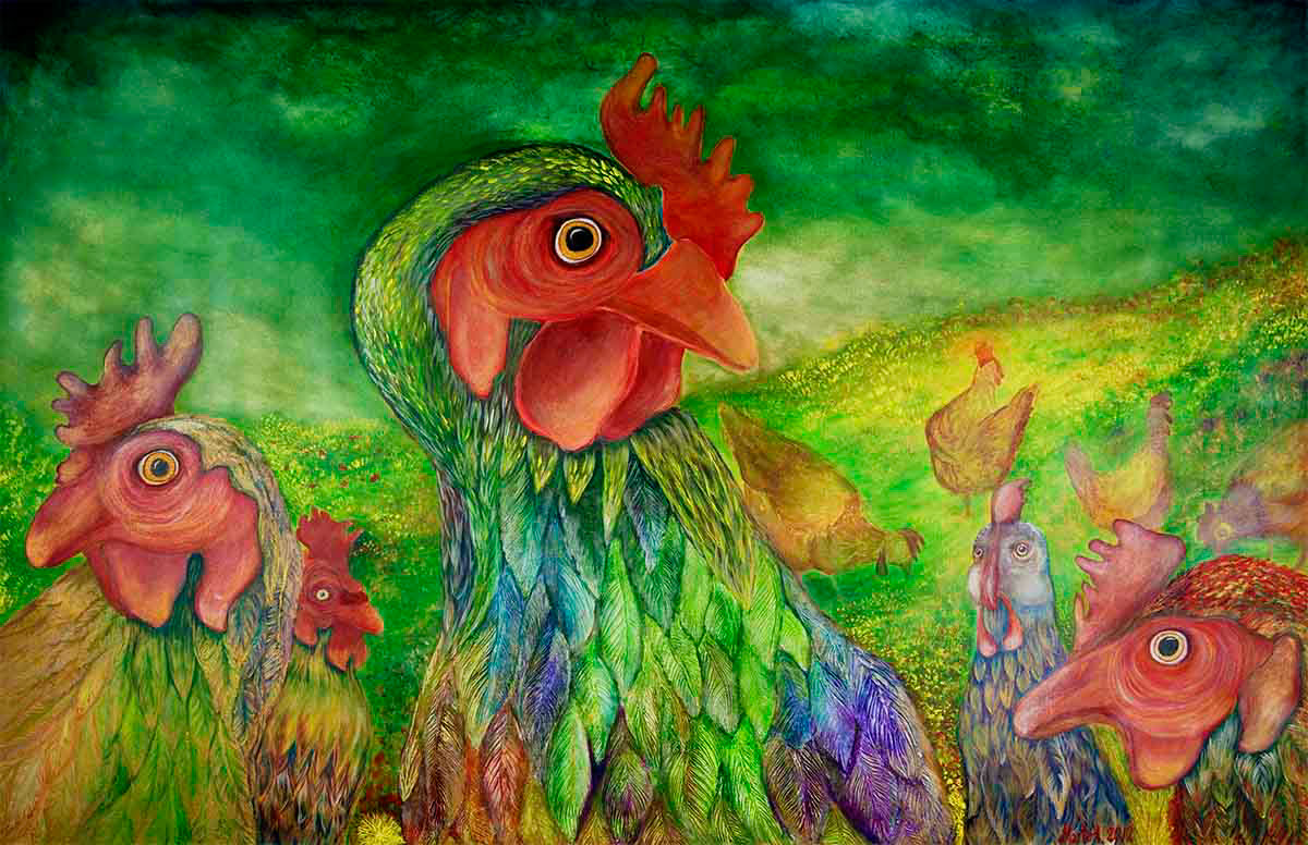 optimistic restart animal Nature woman rights equality Gender home decor revolution working at home acrylic on canvas hen apotheosis of hen