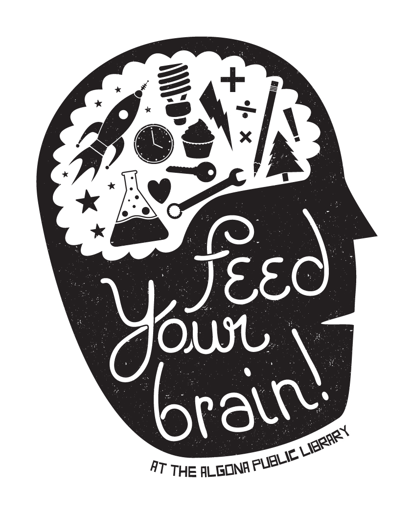 library Summer Reading poster t-shirt kyle calvert  algona public library feed your brain hand made type