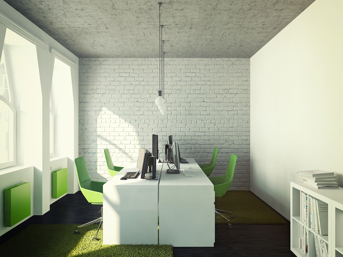 Office creative RGB color bricks openspace grass Interior Vizualization Render