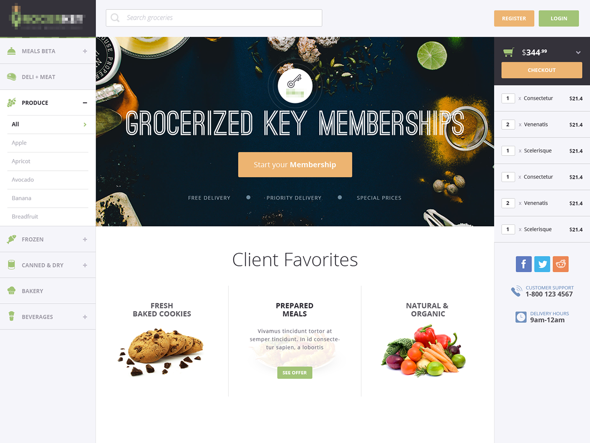 UI ux user experience Web photoshop design Ecommerce Food  clean cart Responsive