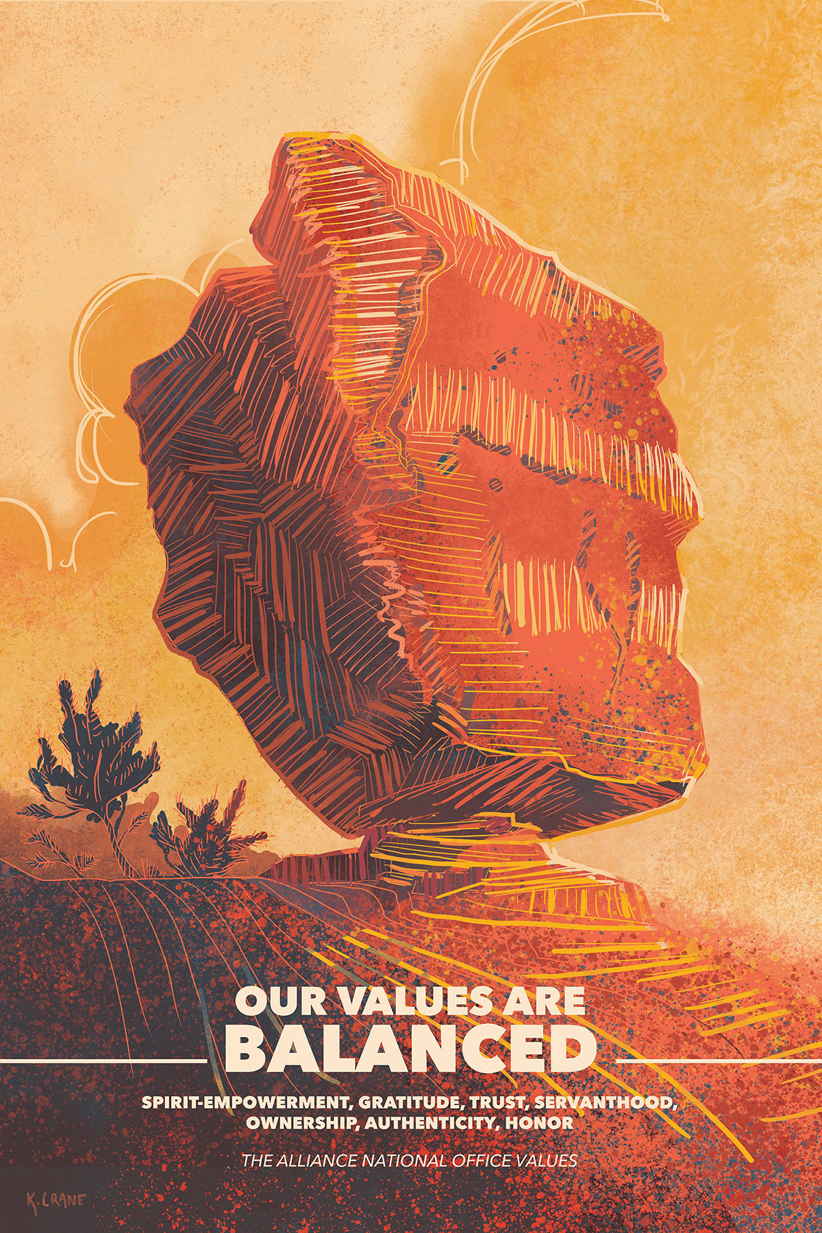 vintage Travel poster Colorado Landmark Values core rock balanced prominent