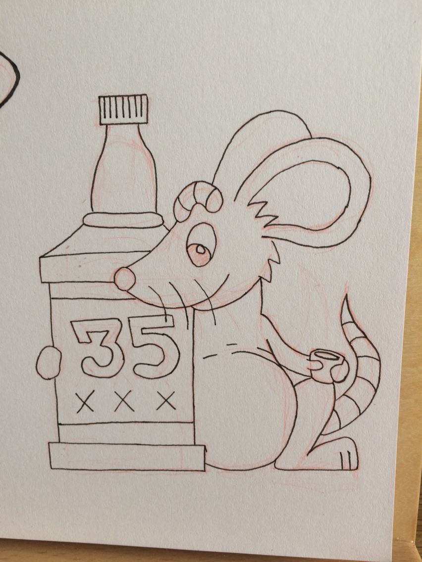 rat Birthday card Marker ink race car paper Whiskey Whisky drink animal doodle sketch process artist