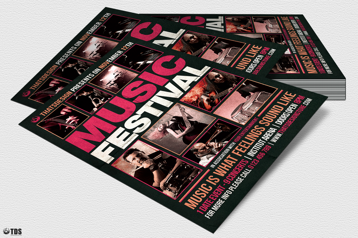 thatsdesignstore flyer poster template music festival rock gig concert grunge