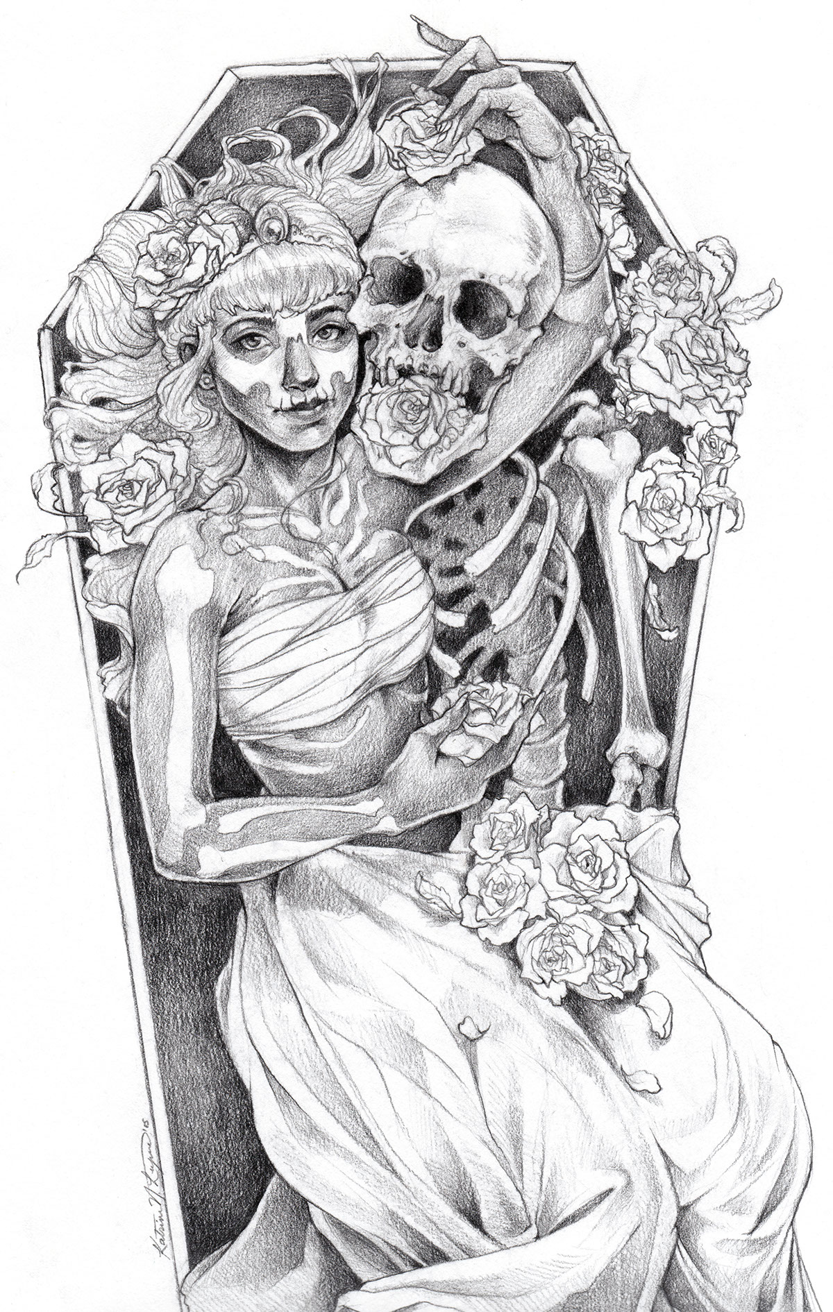 grief graphite pencil skulls bastille music inspired macabre somber rose coffin death