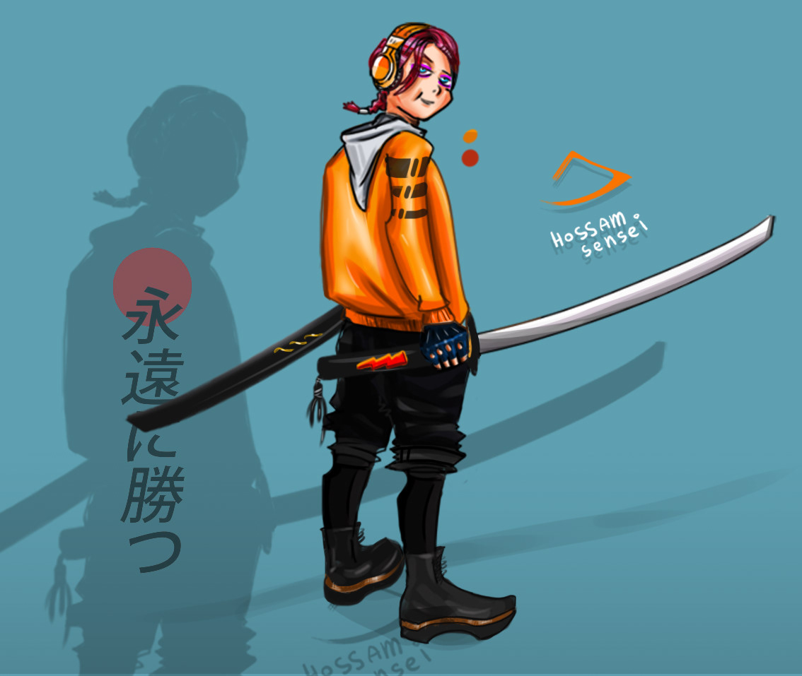 girls Sword samurai warrior pose headphones digital illustration photoshop Swordart