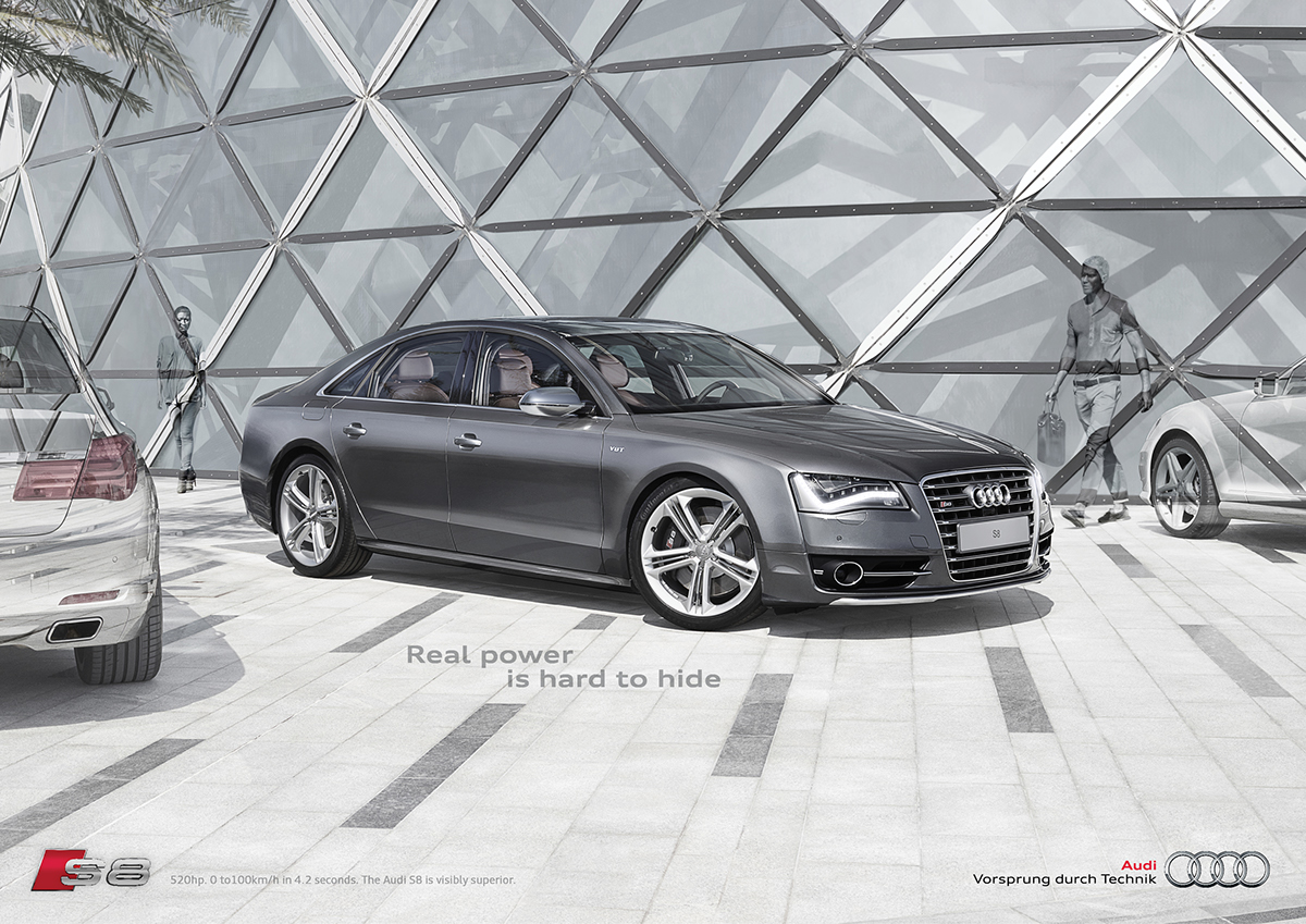 Audi S8 automotive   Automotive Advertising camouflage painted in hidden urban camouflage