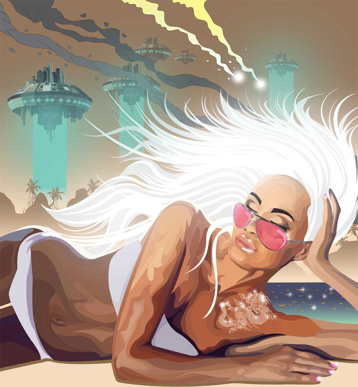 adobe illustrator Adobe Photoshop sparkle aliens girl beach invasion