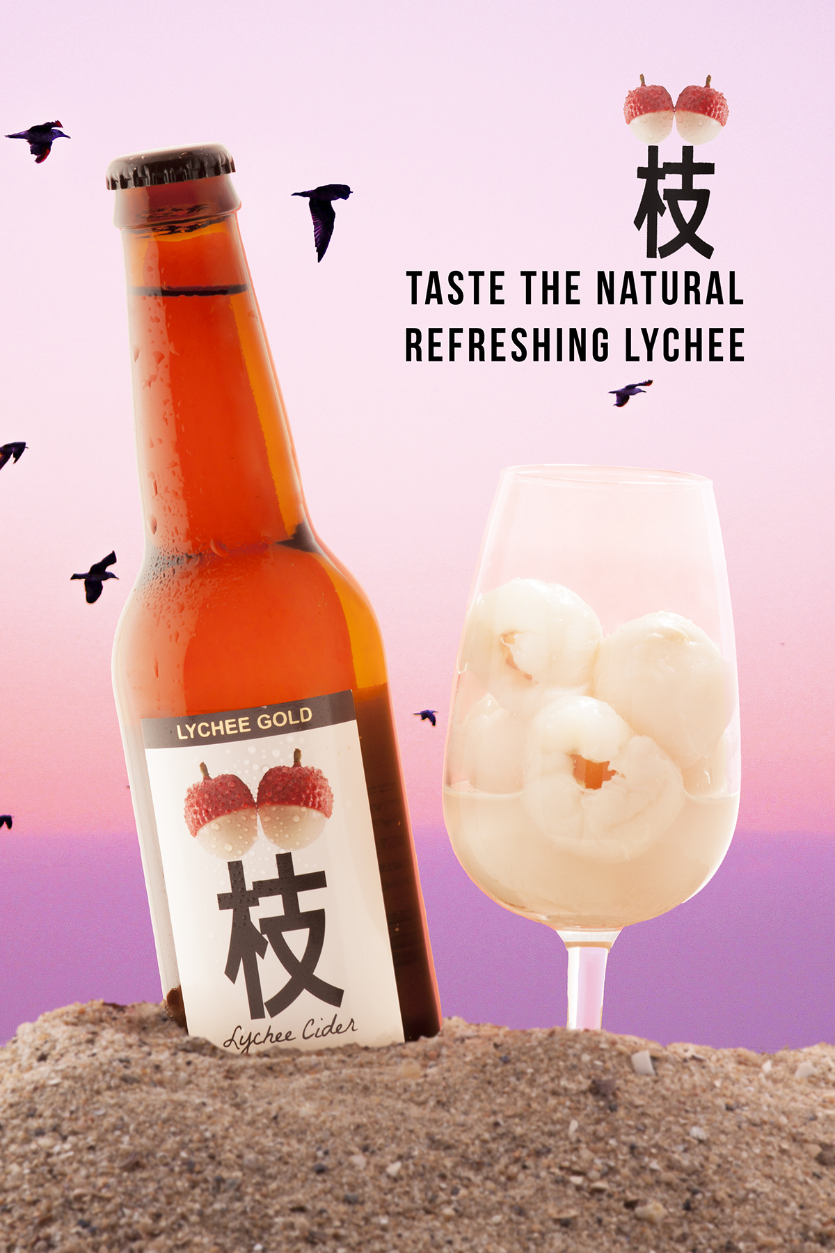 translucent bottle lychee beer cider Photography  natural wineglass lycheegold