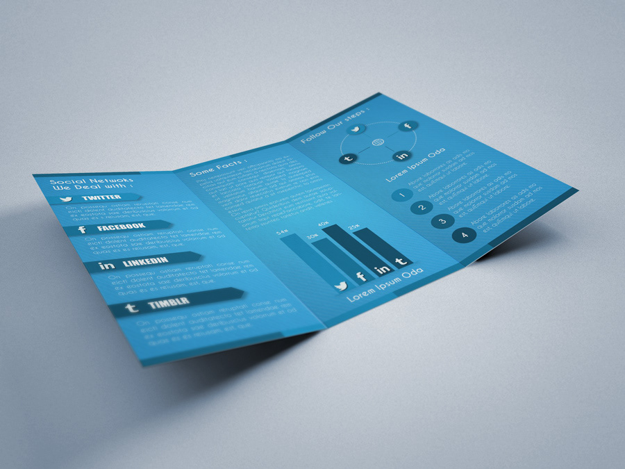 blue brochure clean design modern social media networks template tri-fold tri-fold brochure