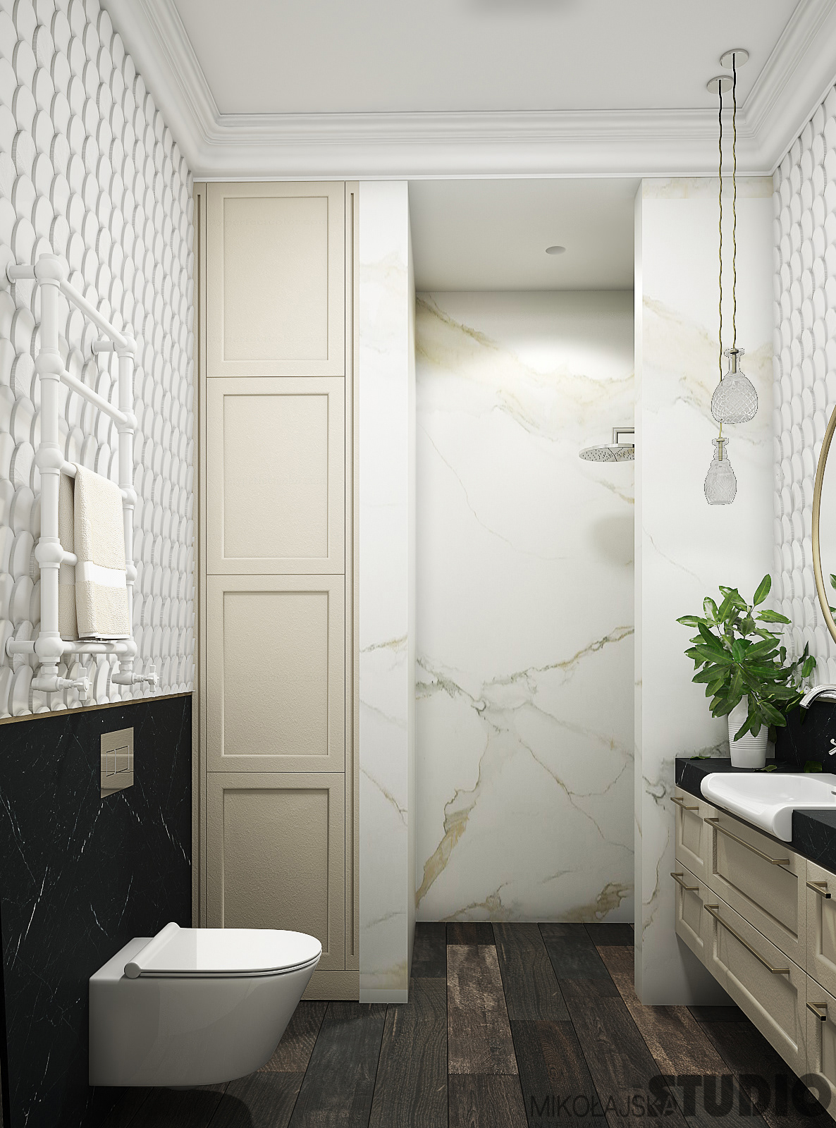 Marble bathroom feathers crystal gold Interior design